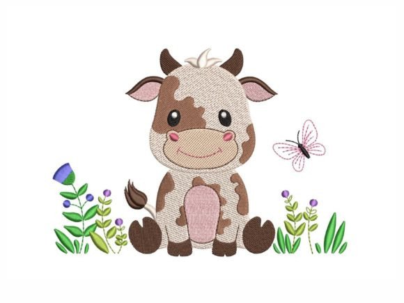 Baby Cow Embroidery Design for Etsy Products