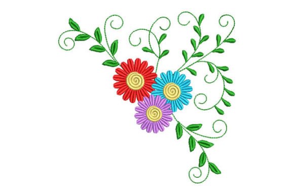 Three Color Flowers with Leaves Embroidery Design Review
