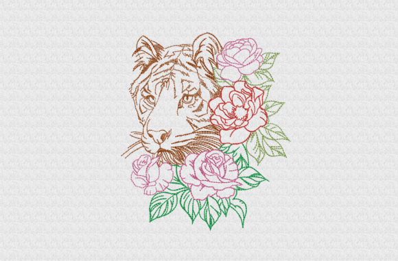 Tiger with Flowers: A Bold Choice for Business Embroidery